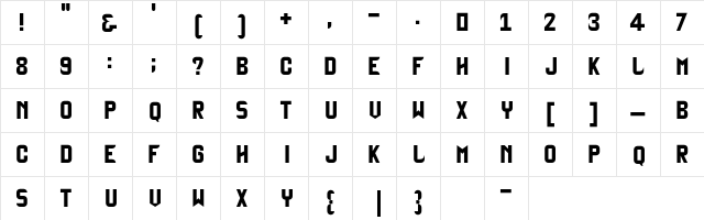 Zinbox Bold  glyph index