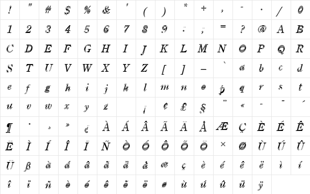 CenturyOldStyTRegItaIn1 Regular  glyph index