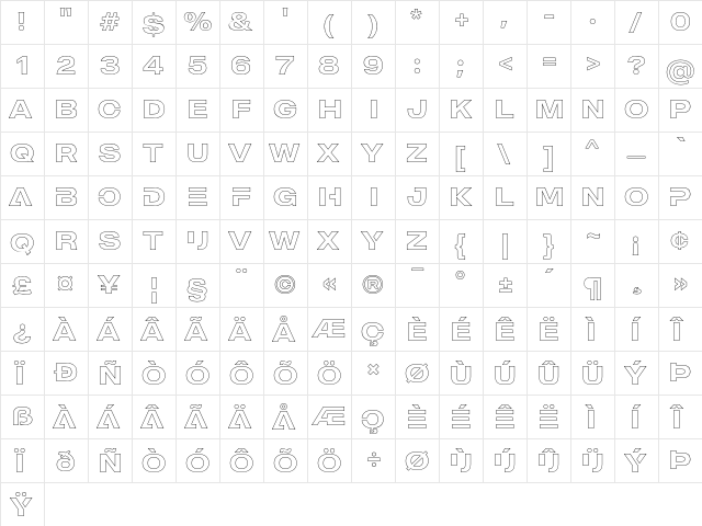 MADE Outer Sans Outline Alt Medium  glyph index