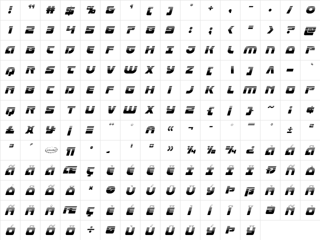 Laser Corps Halftone Italic Regular  glyph index