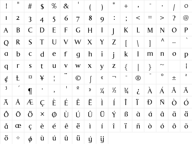 LuMarcLL Regular  glyph index
