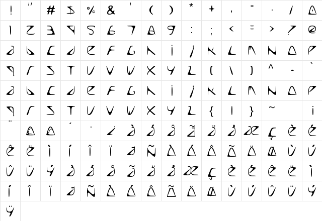 Too Late Regular  glyph index
