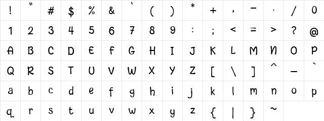Cute Aurora Regular  glyph index