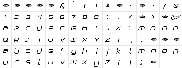 Birdman Oblique  glyph index