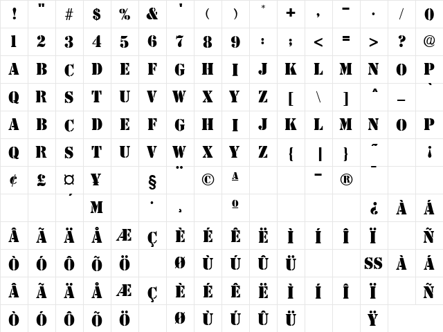 Steamer Regular  glyph index
