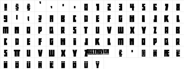BeethovenRougher Regular  glyph index