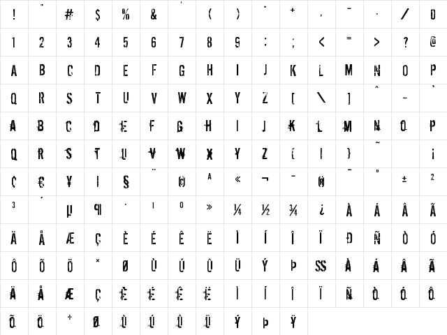 Dirty Ego Regular  glyph index