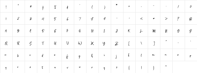 Zignature Regular  glyph index