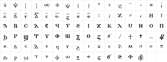 Antonious Normal  glyph index