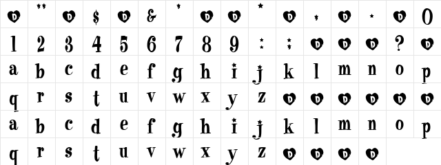 Pretty Baby Regular  glyph index
