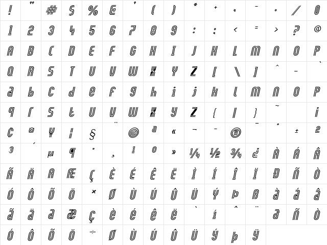 Arch Italic  glyph index