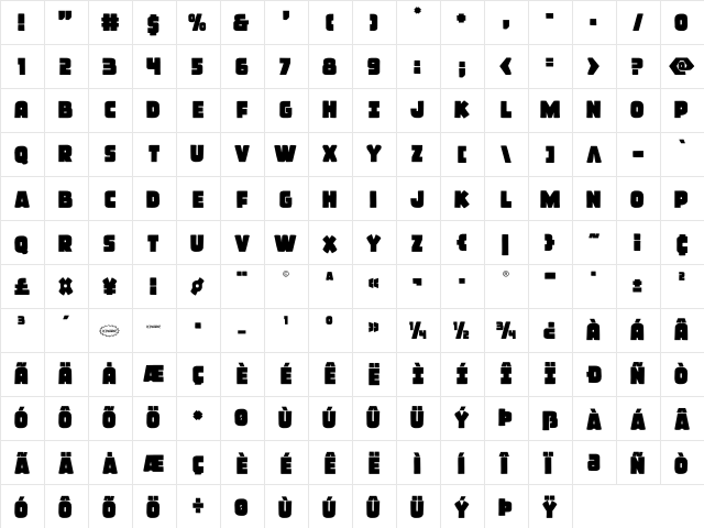 Frost Giant Staggered Regular  glyph index