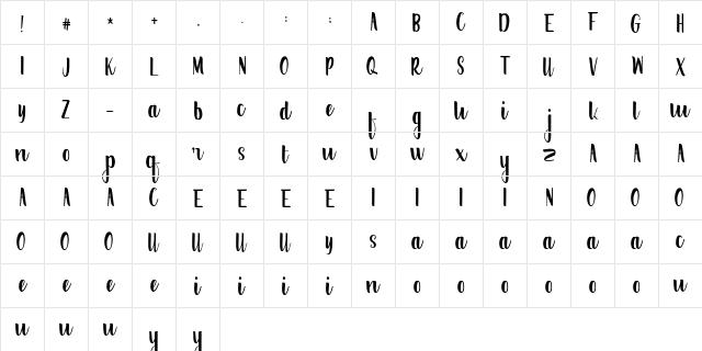 Frogres Free Regular  glyph index