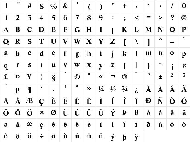 Life Regular  glyph index