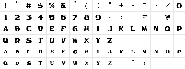Needle Punch Regular  glyph index