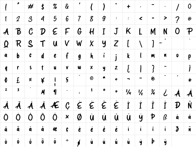 Spicy Pumpkin Regular  glyph index