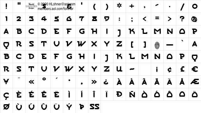 SanitaryBold Caps Regular  glyph index