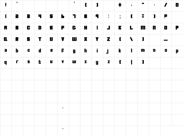 Ewok Bold  glyph index