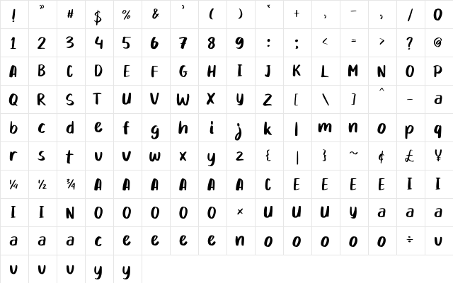 Mikadoby Regular  glyph index