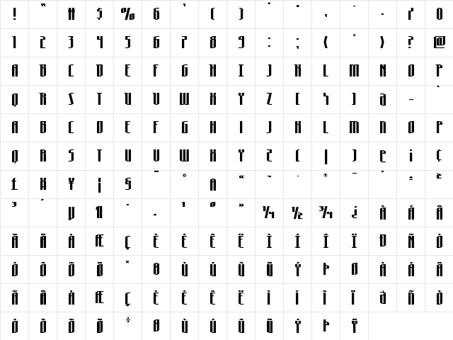 Hydronaut Expanded Regular  glyph index