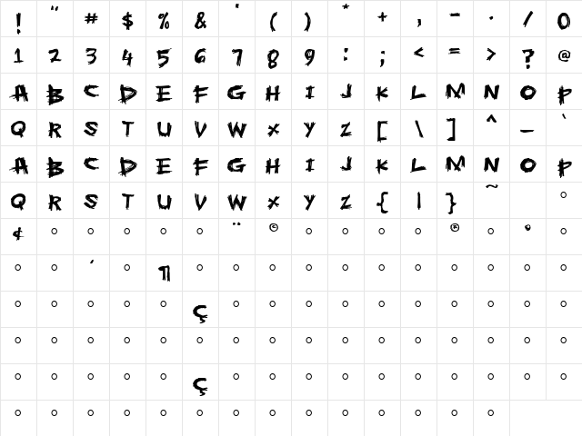 Ashyhouse Regular  glyph index