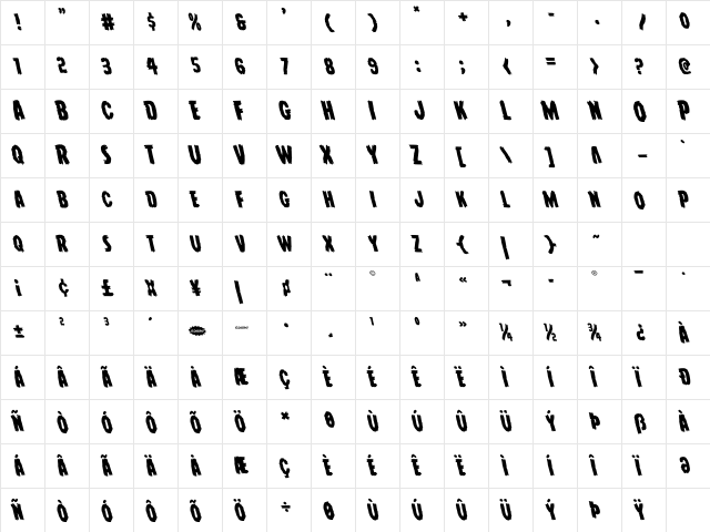 Young Frankenstein Leftalic Italic  glyph index