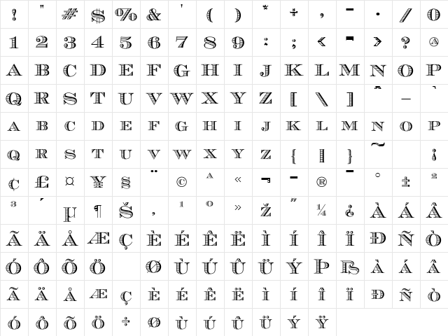 EcuyerDAX Regular  glyph index