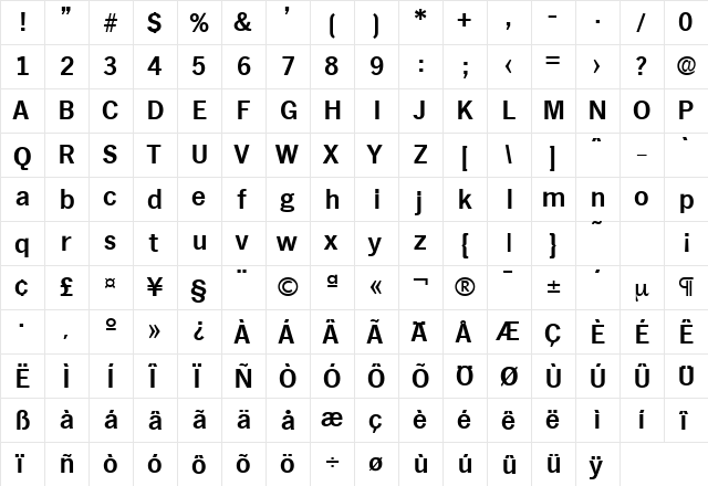 Hamburg-Serial Bold  glyph index