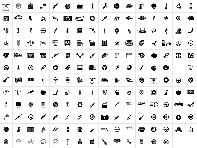 Car Parts Regular  glyph index