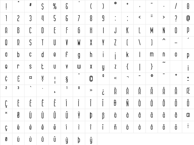 Bernound Rough Regular  glyph index