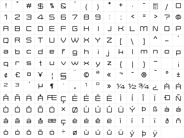 Move-X Regular  glyph index