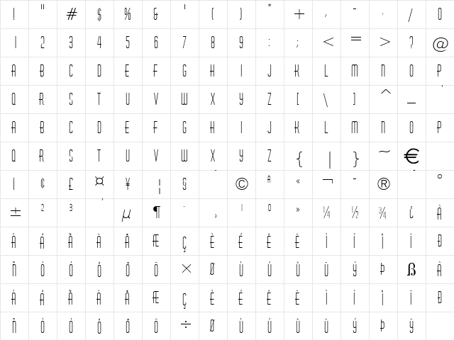 Hustle Normal  glyph index