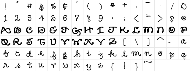 DJ Cozy Regular  glyph index