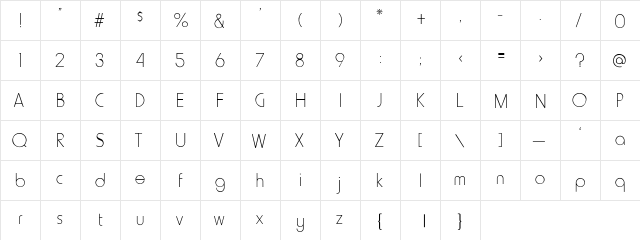 Kimerly Lite Regular  glyph index
