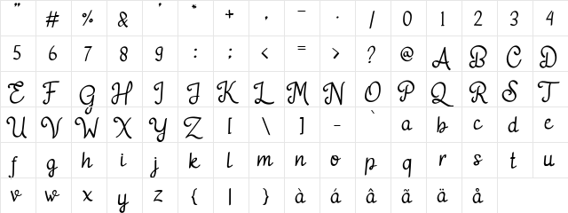 adelitha demo Regular  glyph index