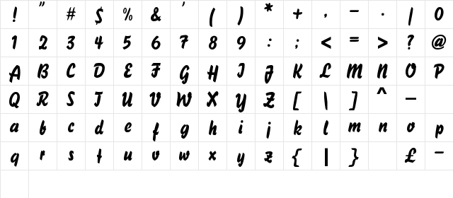 Clasico Regular  glyph index