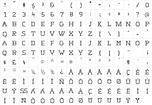 WurstchenSplatted Regular  glyph index