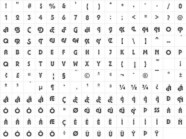 Plaza30 Becker Regular  glyph index