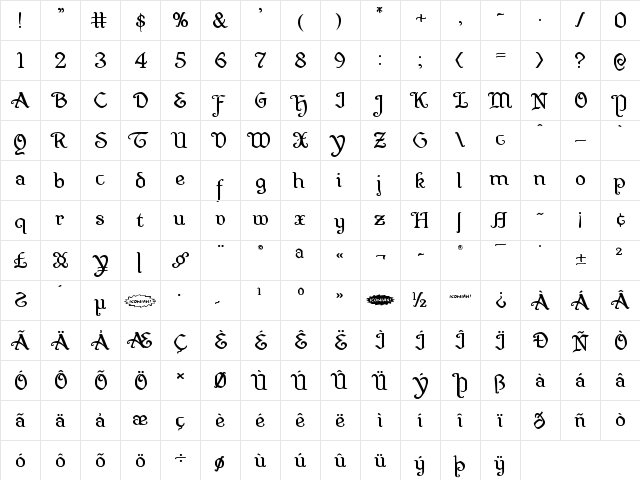 Quill Sword Expanded Expanded  glyph index