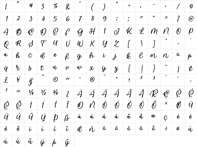 Gibran Regular  glyph index