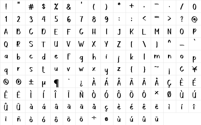 RAKEBOOM Regular  glyph index