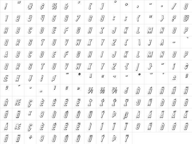 G.I. Incognito 3D Italic Italic  glyph index