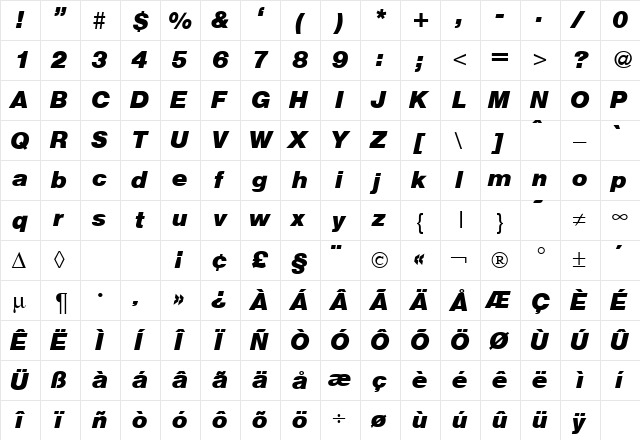 Hegel BoldItalic  glyph index