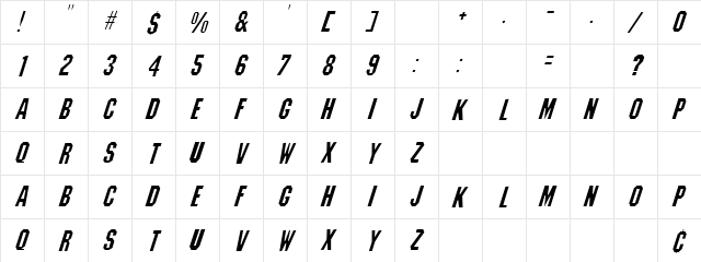 Weapon 4 Italic  glyph index