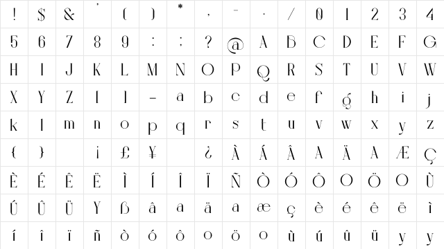 Bigilla Bold  glyph index