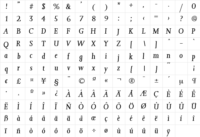 Jessica-Serial DB RegularItalic  glyph index