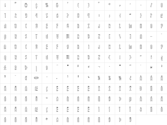 Zollern Outline Regular  glyph index