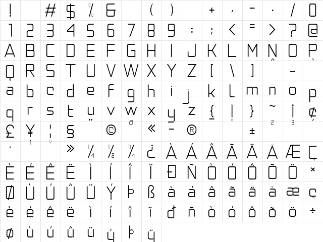 Natalisa Light Demo Light  glyph index