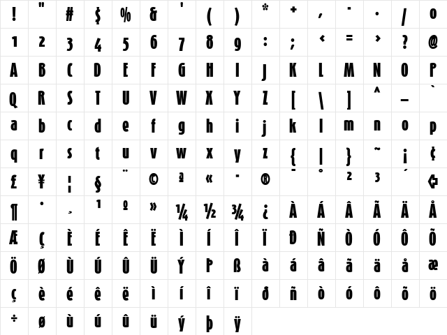Schmalhans Black  glyph index