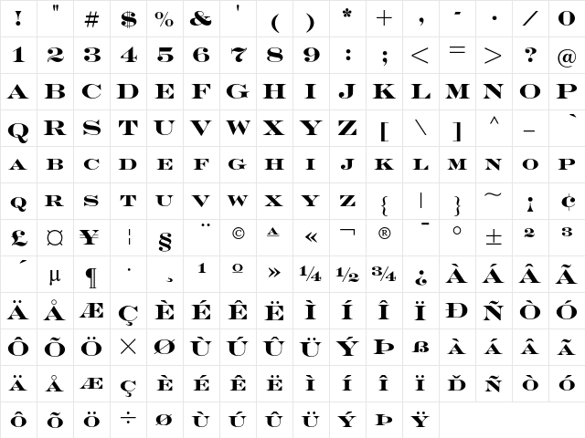 EngraversRomanV Bold  glyph index